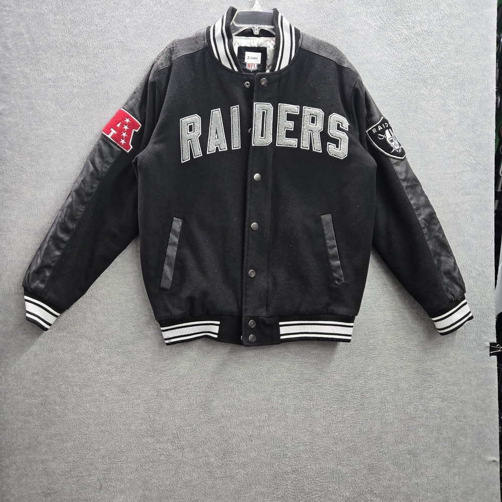 Oakland Raiders Men Jacket M Black Wool‎ Embroidered NFL Varsity